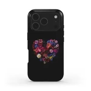Juodas HeartBlooming telefono dėklas su gėlių širdimi