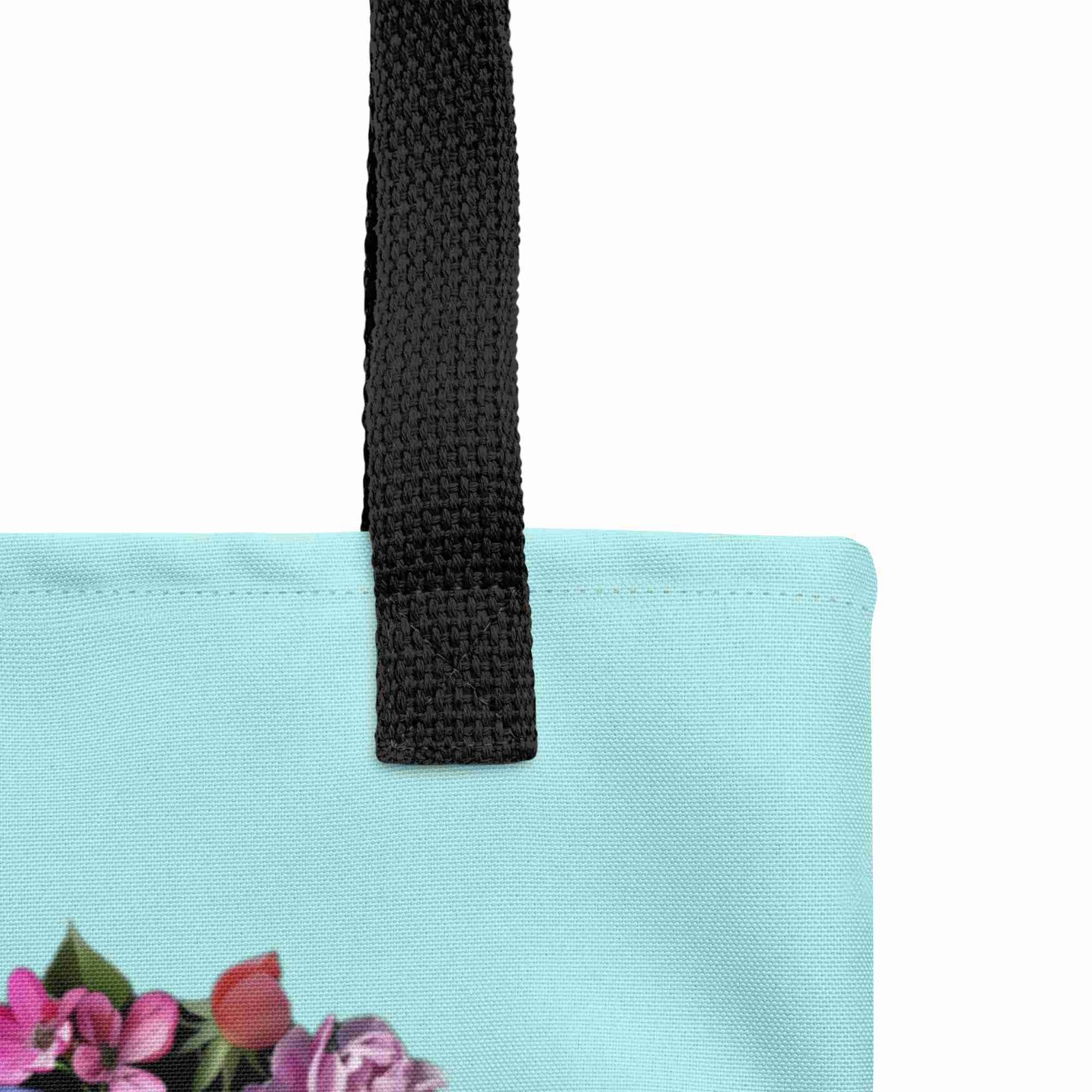 Mėtinis medžiaginis krepšys su gėlių širdimi | Estetiškas tote bag merginai | Vasariška dovana jai - Image 3