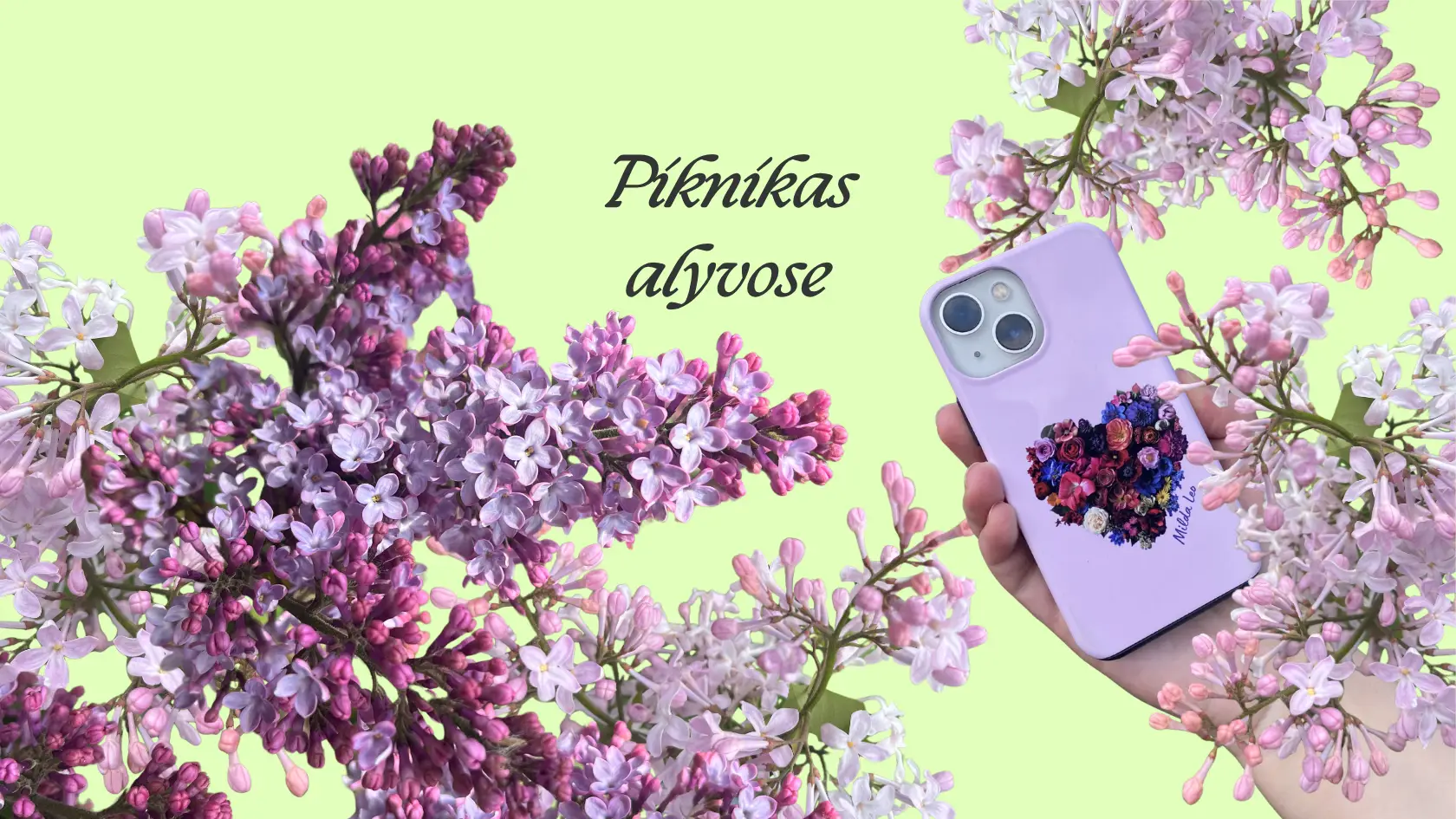 HeartBlooming telefono dėklas tarp alyvų žiedų