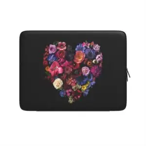 Juodas HeartBlooming nešiojamas dėklas su gėlių širdimi